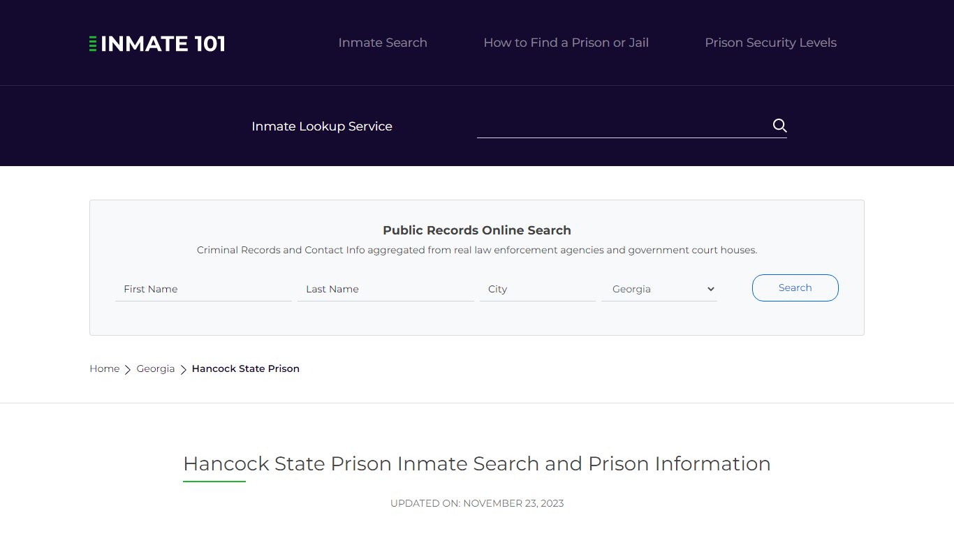 Hancock State Prison Inmate Search and Prison Information