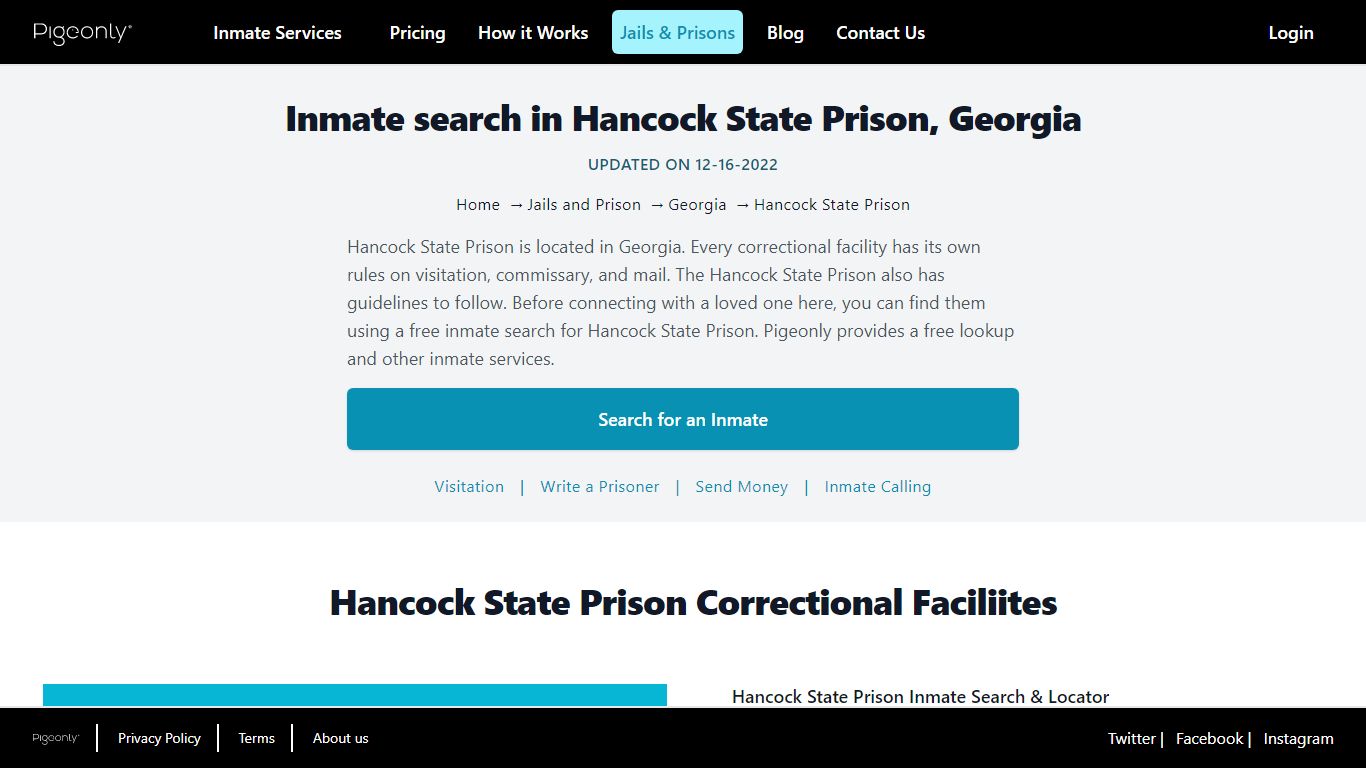 Inmate Search Hancock State Prison, Georgia | Pigeonly
